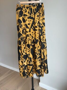 Anthropologie Gold and Black A-Line Cow Print Maxi Skirt